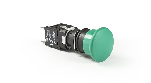 D Series Plastic 1NO Spring Round 30 mm Mushroom Green 16 mm Control Unit